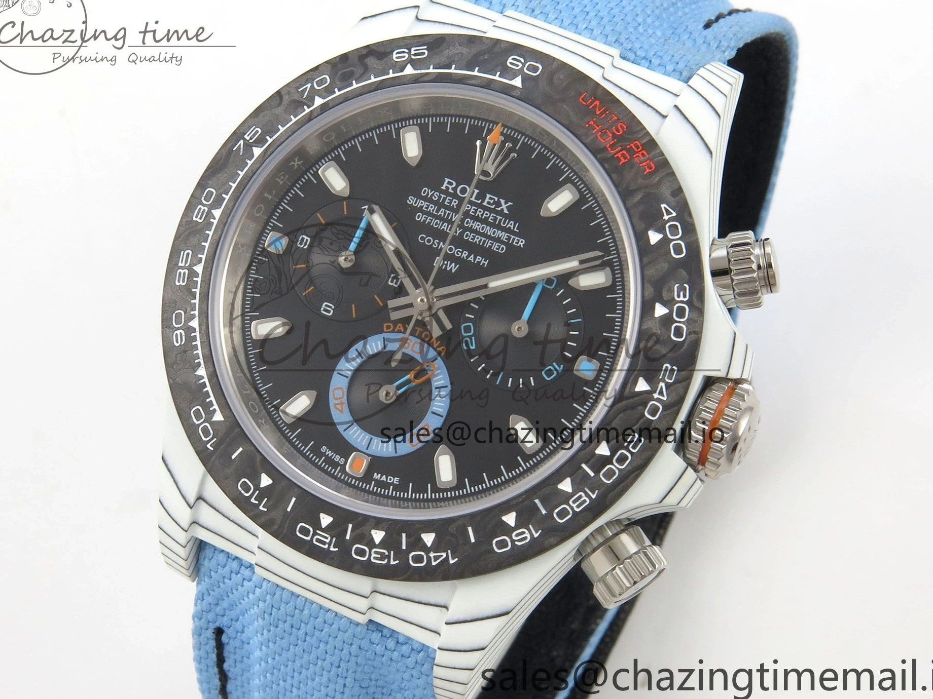 MiroTime 0403 Attractive Daytona DIW Carbon Case and Bezel DIWF Edition Black Dial on Blue Nylon Strap A 71